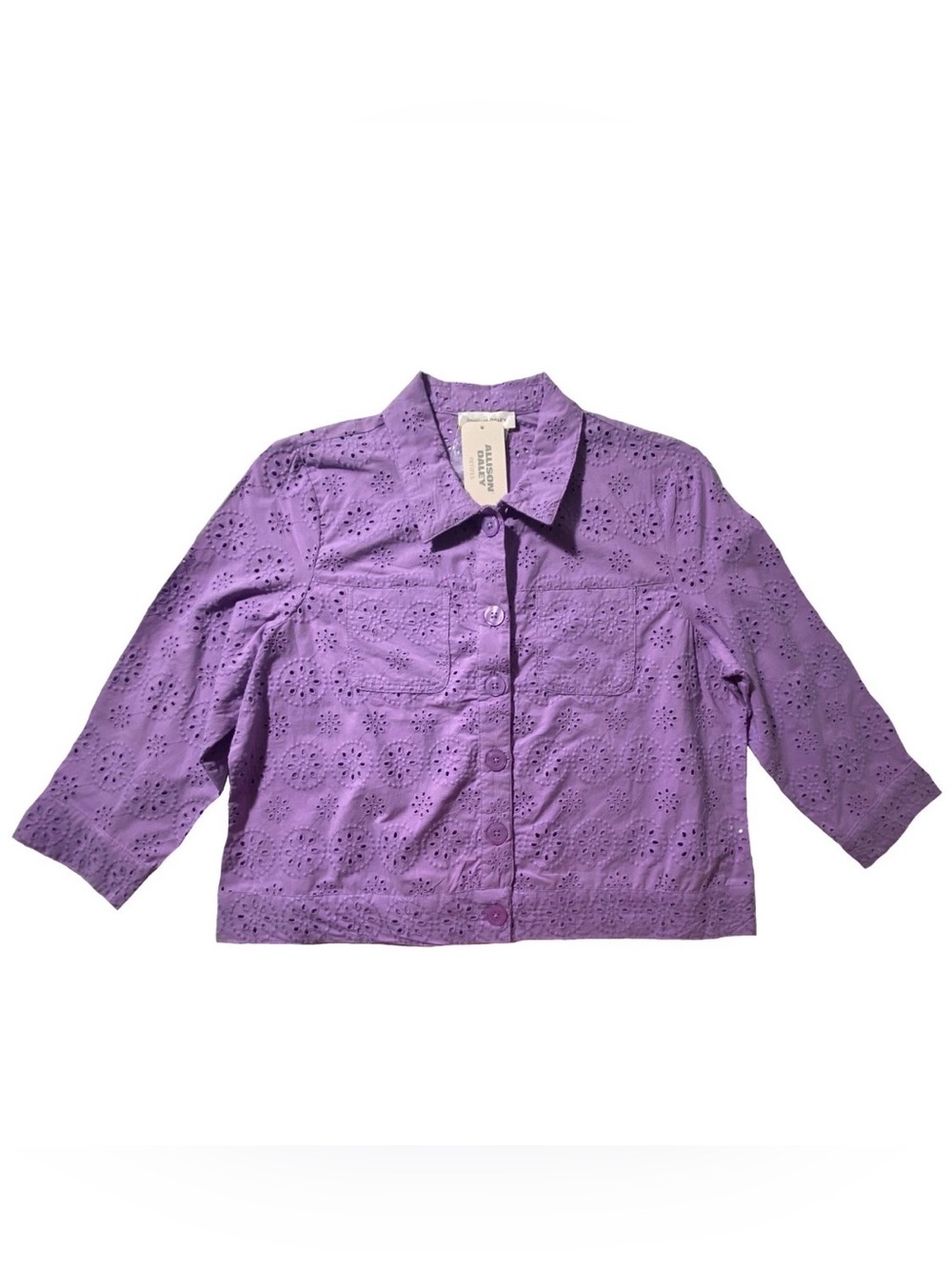 NEW Petite Allison Daley Embroidered Cotton Eyelet 3/4 Sleeve Amethyst $89
